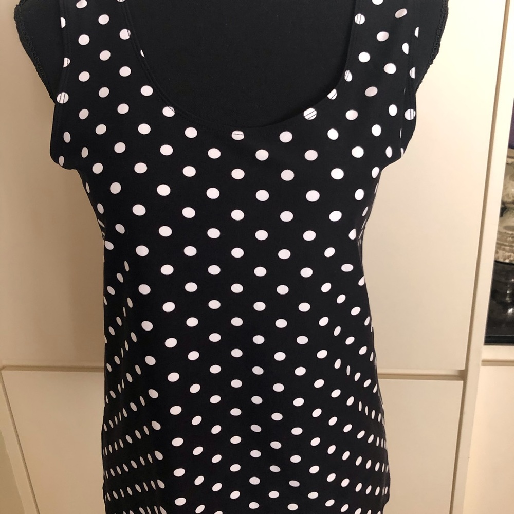 Springtime! Polka dot Chico’s tank.